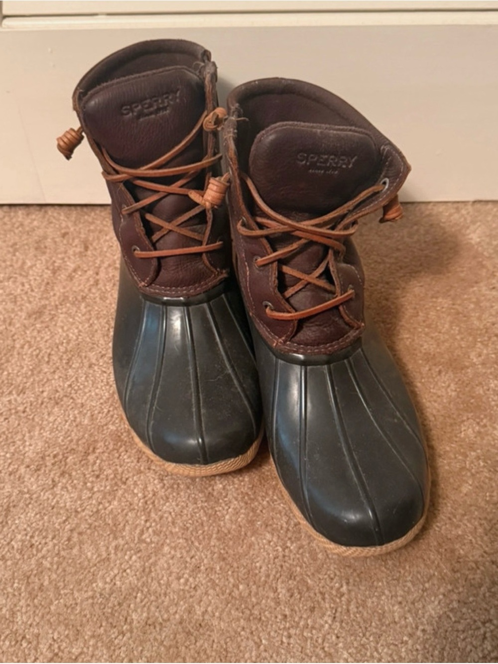 Sperry Kids Brown Leather and Black Rubber Rain Boots